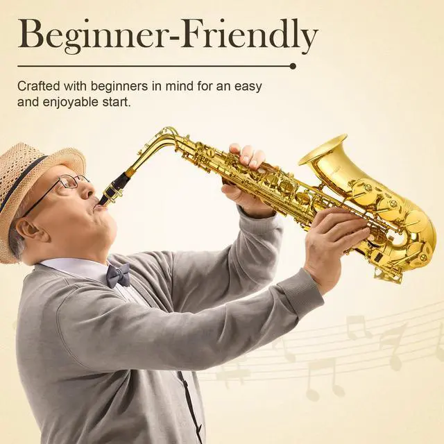 Alt view image 2 of 7 - Alto Saxophone E Flat - Beginner Friendly Gold Saxophone Full Kit for Students with Carry Case, Mouthpiece, Reeds & Accessories QSX-01
