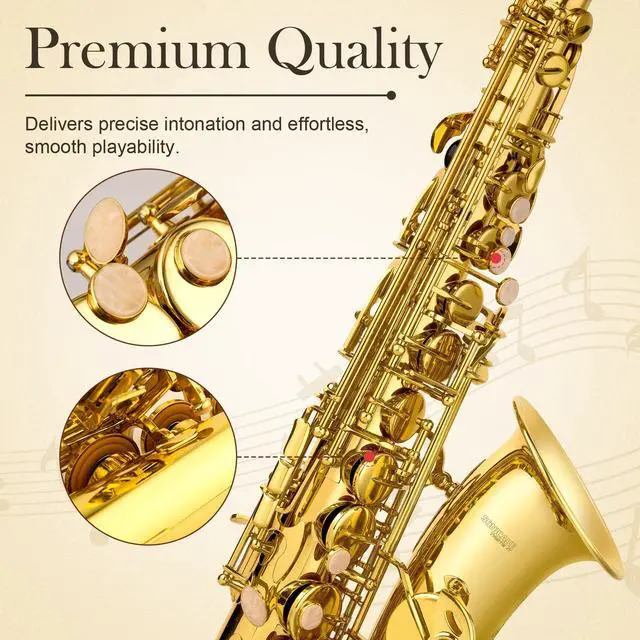 Alt view image 4 of 7 - Alto Saxophone E Flat - Beginner Friendly Gold Saxophone Full Kit for Students with Carry Case, Mouthpiece, Reeds & Accessories QSX-01