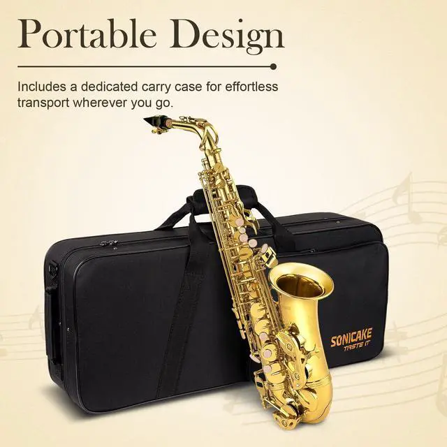 Alt view image 6 of 7 - Alto Saxophone E Flat - Beginner Friendly Gold Saxophone Full Kit for Students with Carry Case, Mouthpiece, Reeds & Accessories QSX-01
