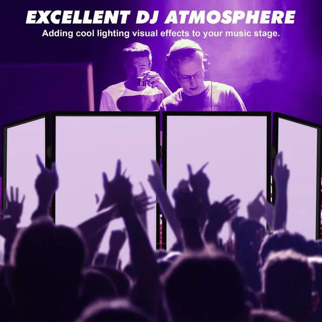 Alt view image 5 of 7 - DJ Facade Booth, DJ Stand Portable Event Cover Screen with Foldable 4 Detachable Metal Frame Light Projector Display Scrim Panel Stand with Carry Bag for Party,Show,Gathering(White and Black)
