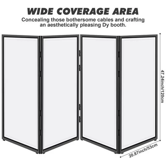 Alt view image 6 of 7 - DJ Facade Booth, DJ Stand Portable Event Cover Screen with Foldable 4 Detachable Metal Frame Light Projector Display Scrim Panel Stand with Carry Bag for Party,Show,Gathering(White and Black)