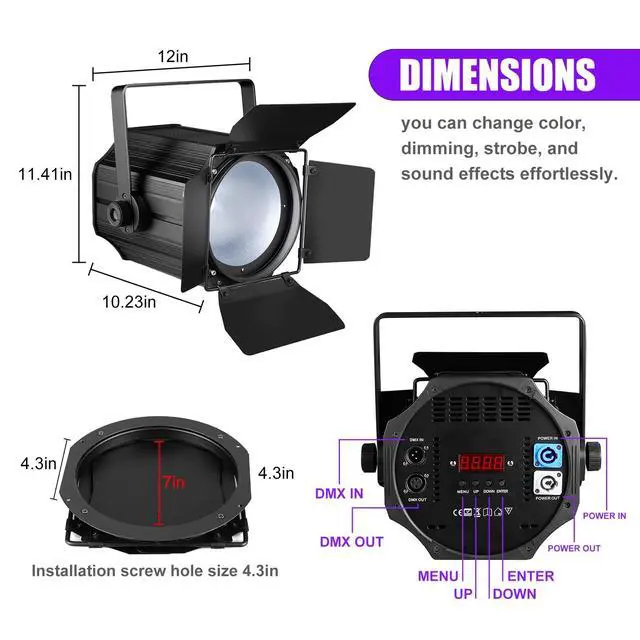 Alt view image 2 of 7 - COB Stage Lights with Barn Doors, COB Par Light 200W LED 3500~7500K Warm White & White, DMX512 Master-Slave Sound DJ Lighting Spotlight Fresnel for Church Concert Wedding