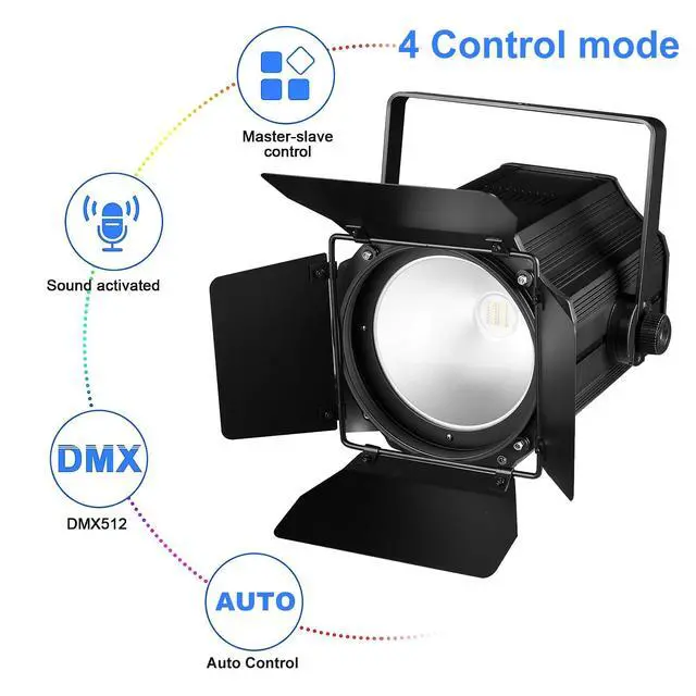 Alt view image 6 of 7 - COB Stage Lights with Barn Doors, COB Par Light 200W LED 3500~7500K Warm White & White, DMX512 Master-Slave Sound DJ Lighting Spotlight Fresnel for Church Concert Wedding