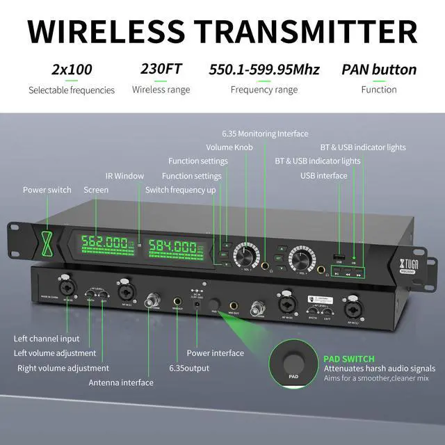 Alt view image 3 of 7 - RW2090 Wireless in Ear Monitor,4 Bodypack IEM System(550-599mhz) | In Ear Monitor System,Mono IEM Monitoring with 2*100 Frequencies,230ft(70m) Operation for Stage Performance,Studio and Band