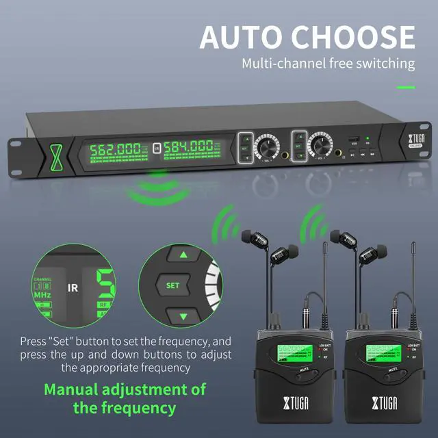 Alt view image 2 of 7 - RW2090 Wireless in Ear Monitor,4 Bodypack IEM System(550-599mhz) | In Ear Monitor System,Mono IEM Monitoring with 2*100 Frequencies,230ft(70m) Operation for Stage Performance,Studio and Band