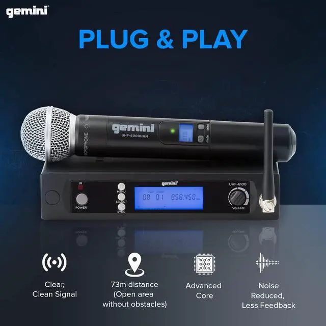 Alt view image 2 of 6 - UHF Handheld Microphone System, 256 Channels, 240ft (UHF-6100M-R2) | UHF handheld mic, 256 channels, 512-537 MHz - 240 ft range - LCD, auto SYNC - XLR & 1/4" outputs