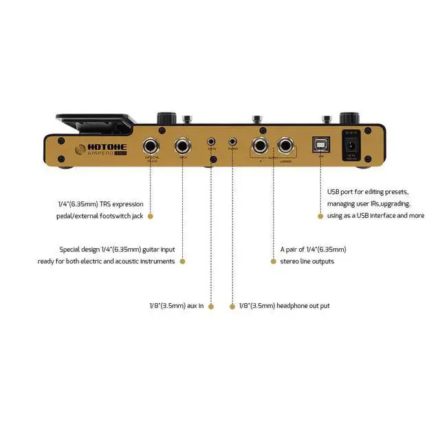Alt view image 5 of 7 - Ampero One MP-80 Guitar Bass Amp Modeling IR Cabinets Simulation Multi Language Multi-Effects with Expression Pedal Stereo OTG USB Audio Interface