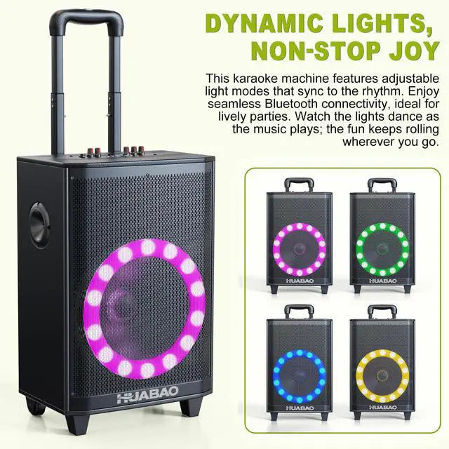Alt view image 5 of 7 - Large Bluetooth Karaoke Speaker with 2 Wireless Microphones, 11 Speaker System with 8800mAh Battery, Trolley PA System with Lights, Remote, FM/AUX/USB/TF, Bass & Treble Adjust, Ideal for Outdoor Party