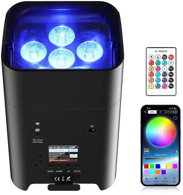 Main image of Battery Powered Uplights Rechargeable Par Can 6x18W RGBWA+UV LED Uplight 9600 mAh APP/Remote/DMX512 Control Stage Lights Uplighting Indoor for Wedding DJ Church Christmas Dance