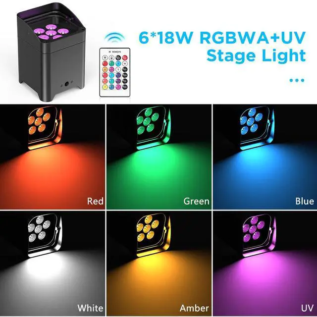 Alt view image 3 of 7 - Battery Powered Uplights Rechargeable Par Can 6x18W RGBWA+UV LED Uplight 9600 mAh APP/Remote/DMX512 Control Stage Lights Uplighting Indoor for Wedding DJ Church Christmas Dance