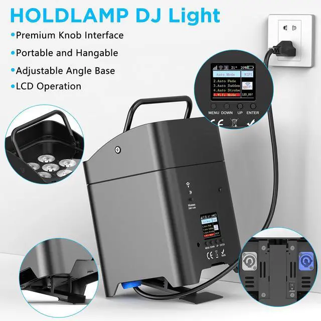 Alt view image 6 of 7 - Battery Powered Uplights Rechargeable Par Can 6x18W RGBWA+UV LED Uplight 9600 mAh APP/Remote/DMX512 Control Stage Lights Uplighting Indoor for Wedding DJ Church Christmas Dance