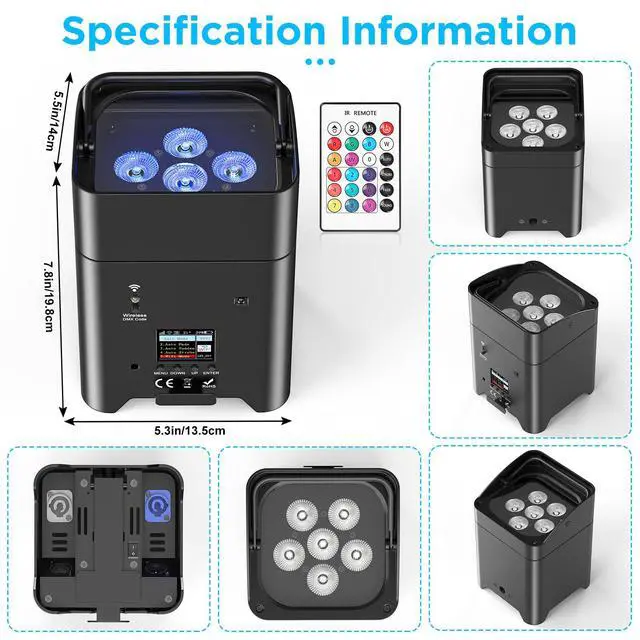 Alt view image 7 of 7 - Battery Powered Uplights Rechargeable Par Can 6x18W RGBWA+UV LED Uplight 9600 mAh APP/Remote/DMX512 Control Stage Lights Uplighting Indoor for Wedding DJ Church Christmas Dance