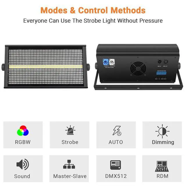Alt view image 4 of 7 - 500W Stage Strobe Lights: 960LEDs RGBW 4IN1 - Metal Construction 135° Wide Coverage - Sound Activated Multi Modes - DMX & RDM Control - Great for Club Music Show Mobile DJ Wedding Party