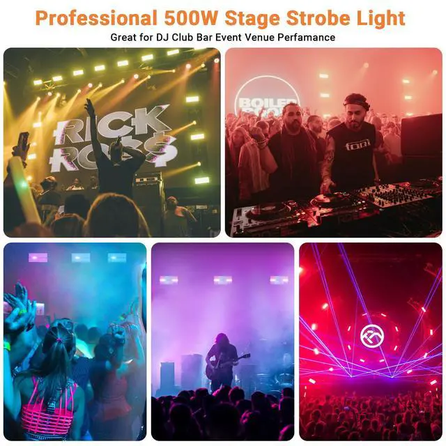 Alt view image 7 of 7 - 500W Stage Strobe Lights: 960LEDs RGBW 4IN1 - Metal Construction 135° Wide Coverage - Sound Activated Multi Modes - DMX & RDM Control - Great for Club Music Show Mobile DJ Wedding Party