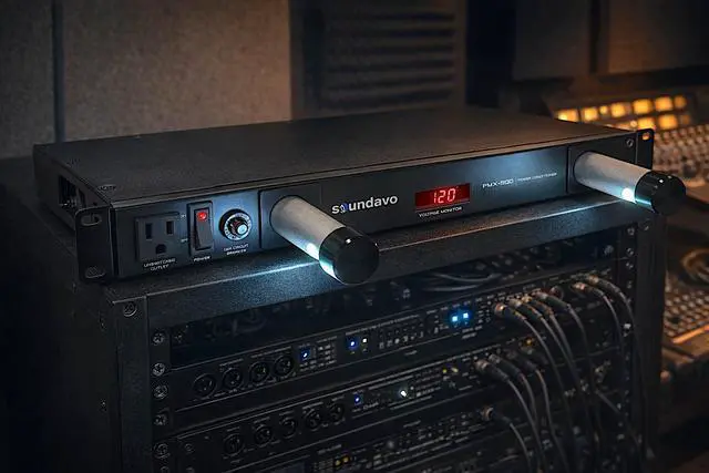 Alt view image 5 of 5 - PMX-900 Rack-mount 1U Power Conditioner/Surge Protection - Noise Filtering with 2 Front-panel Pull-out LED Lights & LED Voltage Monitor Display (No Sequencer Function)