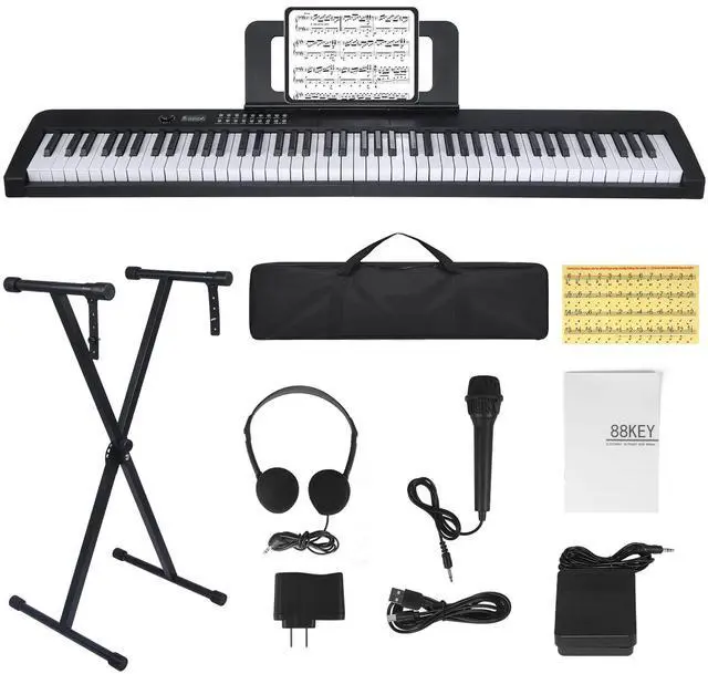 Main image of 88 Key Piano Keyboard, Electric Digital Piano with Semi Weighted Keys, Keyboard Piano with Sustain Pedal, Power Supply, Stand, Carrying Case, Headphones, USB-MIDI Compatibility, for Beginner Adults