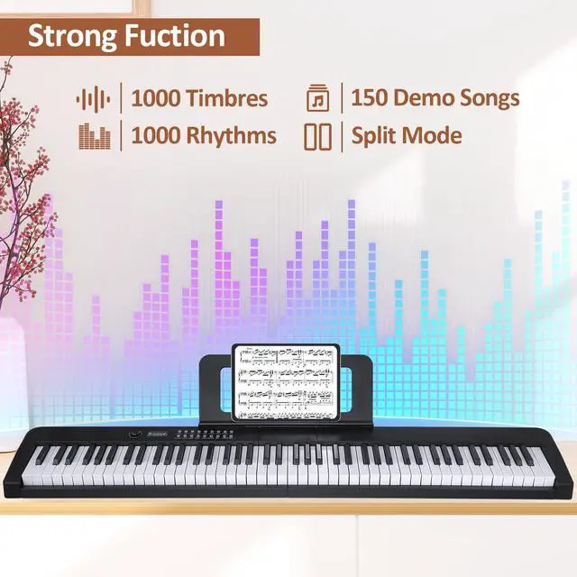 Alt view image 2 of 7 - 88 Key Piano Keyboard, Electric Digital Piano with Semi Weighted Keys, Keyboard Piano with Sustain Pedal, Power Supply, Stand, Carrying Case, Headphones, USB-MIDI Compatibility, for Beginner Adults