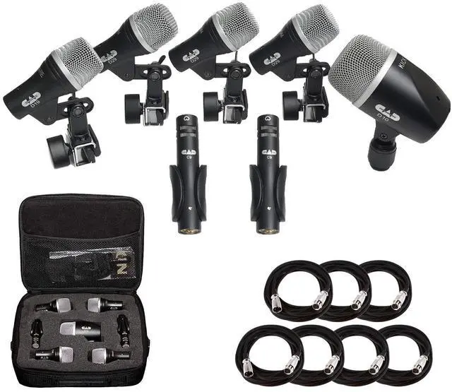 Main image of Stage7 Premium 7-Piece Drum Instrument Mic Pack with Vinyl Carrying Case + 7 On Stage Microphones Cables, 20 Feet