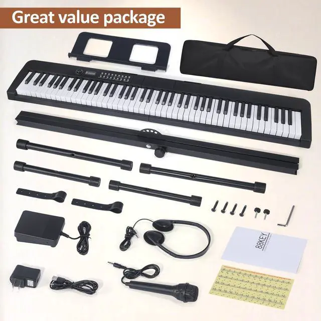 Alt view image 6 of 7 - 88 Key Piano Keyboard, Electric Digital Piano with Semi Weighted Keys, Keyboard Piano with Sustain Pedal, Power Supply, Stand, Carrying Case, Headphones, USB-MIDI Compatibility, for Beginner Adults