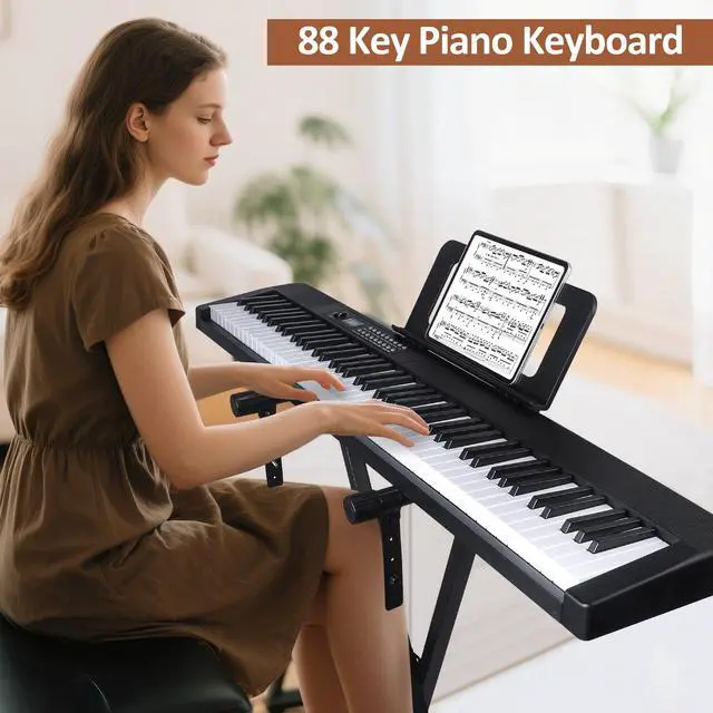 Alt view image 7 of 7 - 88 Key Piano Keyboard, Electric Digital Piano with Semi Weighted Keys, Keyboard Piano with Sustain Pedal, Power Supply, Stand, Carrying Case, Headphones, USB-MIDI Compatibility, for Beginner Adults