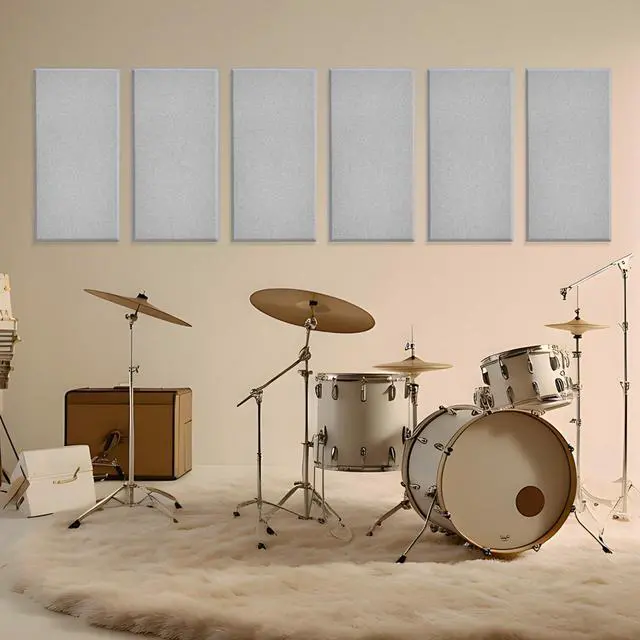 Alt view image 2 of 7 - 6pcs Fiberglass Acoustic Panels, 23.6" x 11.8" x 2" Thick Sound Proofing Foam Wall Panels, Self-Adhesive High Density Sound Dampening Panels for Studio, Home Theater & Office, Noise Canceling