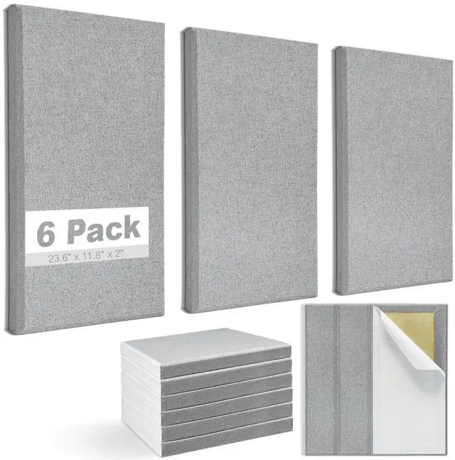 Main image of 6pcs Fiberglass Acoustic Panels, 23.6" x 11.8" x 2" Thick Sound Proofing Foam Wall Panels, Self-Adhesive High Density Sound Dampening Panels for Studio, Home Theater & Office, Noise Canceling