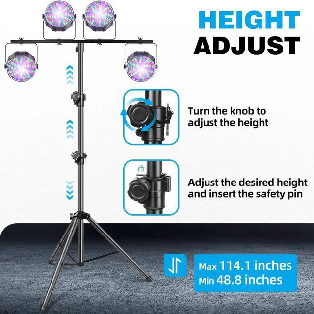 Alt view image 5 of 7 - DJ Light Stand, T-Bar Tripod Stage s Portable and Adjustable 49-114 Inch Heavy Duty