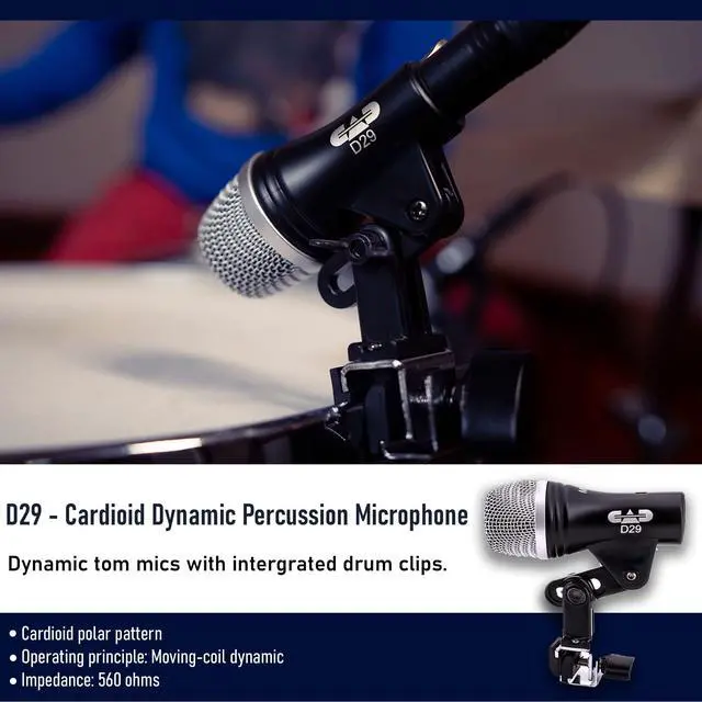 Alt view image 5 of 7 - Stage7 Premium 7-Piece Drum Instrument Mic Pack with Vinyl Carrying Case + 7 On Stage Microphones Cables, 20 Feet