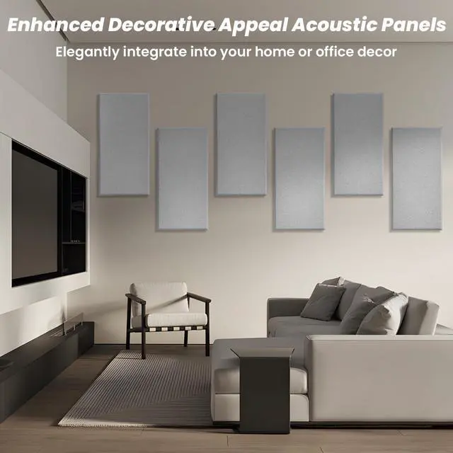 Alt view image 7 of 7 - 6pcs Fiberglass Acoustic Panels, 23.6" x 11.8" x 2" Thick Sound Proofing Foam Wall Panels, Self-Adhesive High Density Sound Dampening Panels for Studio, Home Theater & Office, Noise Canceling