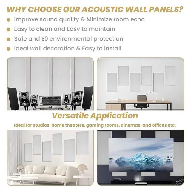 Alt view image 6 of 7 - 6pcs Fiberglass Acoustic Panels, 23.6" x 11.8" x 2" Thick Sound Proofing Foam Wall Panels, Self-Adhesive High Density Sound Dampening Panels for Studio, Home Theater & Office, Noise Canceling