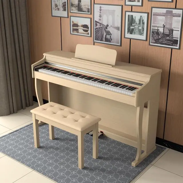 Alt view image 2 of 7 - Duet Piano Bench Wooden Keyboard Bench with Storage Compartment, 29''Piano Chair Seat with Padded Cushion, Long Piano Stool Beige