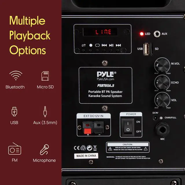 Alt view image 3 of 7 - Portable Bluetooth PA Speaker System - Indoor Outdoor Karaoke Sound System w/Wireless Mic, Audio Recording, Rechargeable Battery, USB/SD Reader, Stand Mount, for Party, Crowd Control