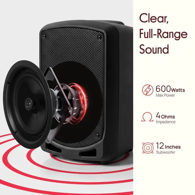 Alt view image 2 of 7 - Portable Bluetooth PA Speaker System - Indoor Outdoor Karaoke Sound System w/Wireless Mic, Audio Recording, Rechargeable Battery, USB/SD Reader, Stand Mount, for Party, Crowd Control