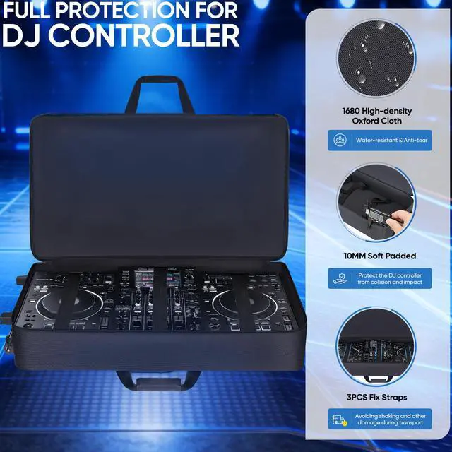 Alt view image 2 of 7 - DJ Controller Case with Wheels Compatible with XDJ-AZ | 10MM Soft Thick Padded, Multiple Accessory Pockets, Backpack-straps & Shoulder Strap, Rolling DJ Bag for DJ Controller