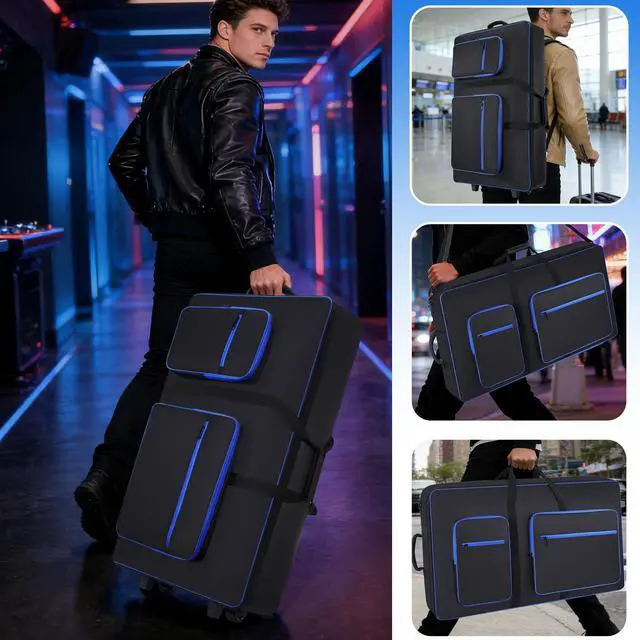 Alt view image 7 of 7 - DJ Controller Case with Wheels Compatible with XDJ-AZ | 10MM Soft Thick Padded, Multiple Accessory Pockets, Backpack-straps & Shoulder Strap, Rolling DJ Bag for DJ Controller