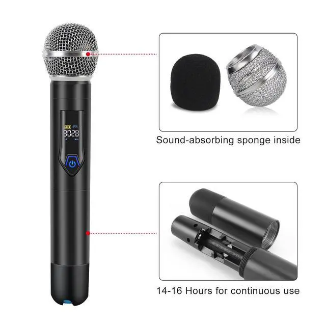Alt view image 5 of 6 - Wireless Microphone System with case, Metal UHF Dual Handheld 20 Channels Professional Cordless Mic System for Church, DJ, Karaoke,Wedding, Home KTV Set (Blue)