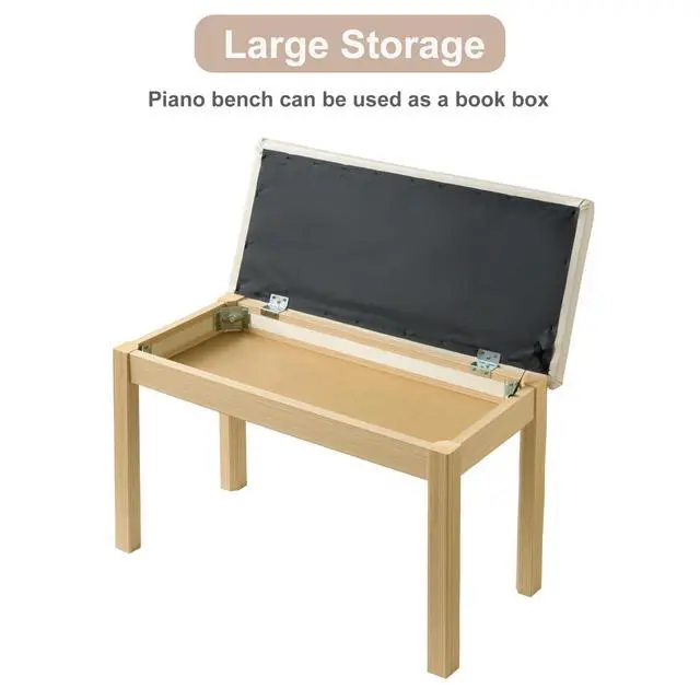 Alt view image 4 of 7 - Duet Piano Bench Wooden Keyboard Bench with Storage Compartment, 29''Piano Chair Seat with Padded Cushion, Long Piano Stool Beige