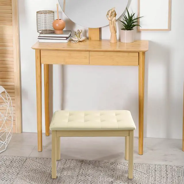 Alt view image 7 of 7 - Duet Piano Bench Wooden Keyboard Bench with Storage Compartment, 29''Piano Chair Seat with Padded Cushion, Long Piano Stool Beige