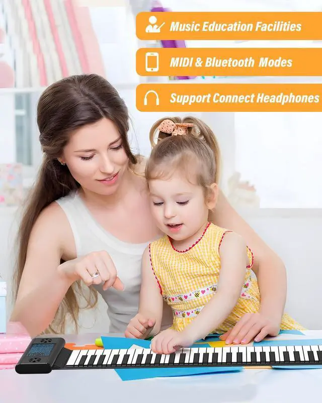 Alt view image 3 of 7 - 61 Keys Roll Up Piano, Upgraded Hand Roll Portable Piano for Beginner with Bluetooth/MIDI,Environmental Silicone Roll Out Piano Keyboard, Best Christmas Birthday Gift