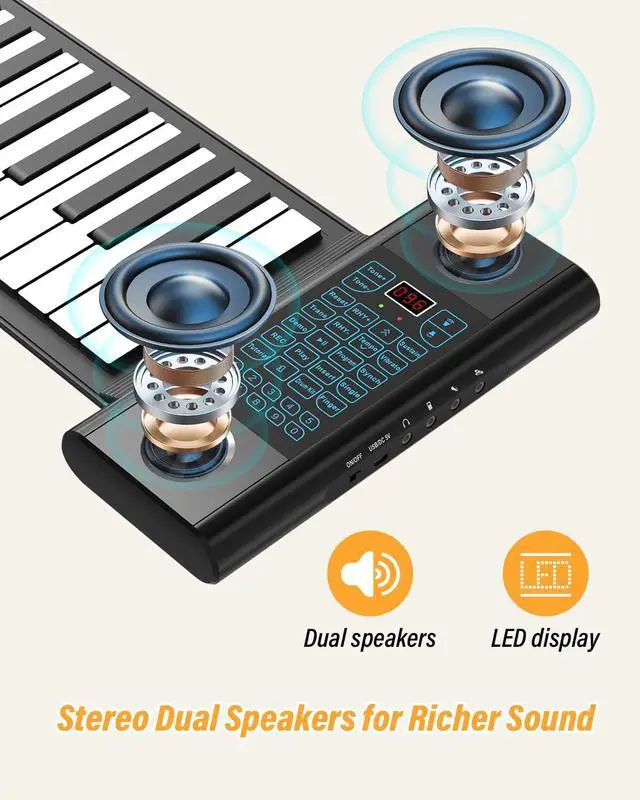 Alt view image 4 of 7 - 61 Keys Roll Up Piano, Upgraded Hand Roll Portable Piano for Beginner with Bluetooth/MIDI,Environmental Silicone Roll Out Piano Keyboard, Best Christmas Birthday Gift