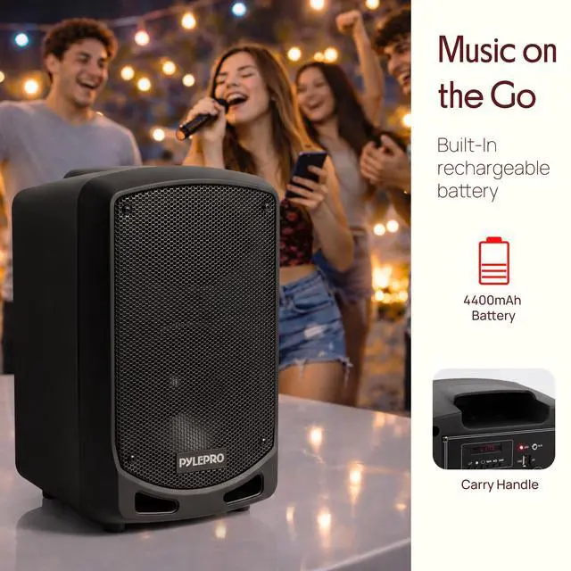 Alt view image 6 of 7 - Portable Bluetooth PA Speaker System - Indoor Outdoor Karaoke Sound System w/Wireless Mic, Audio Recording, Rechargeable Battery, USB/SD Reader, Stand Mount, for Party, Crowd Control