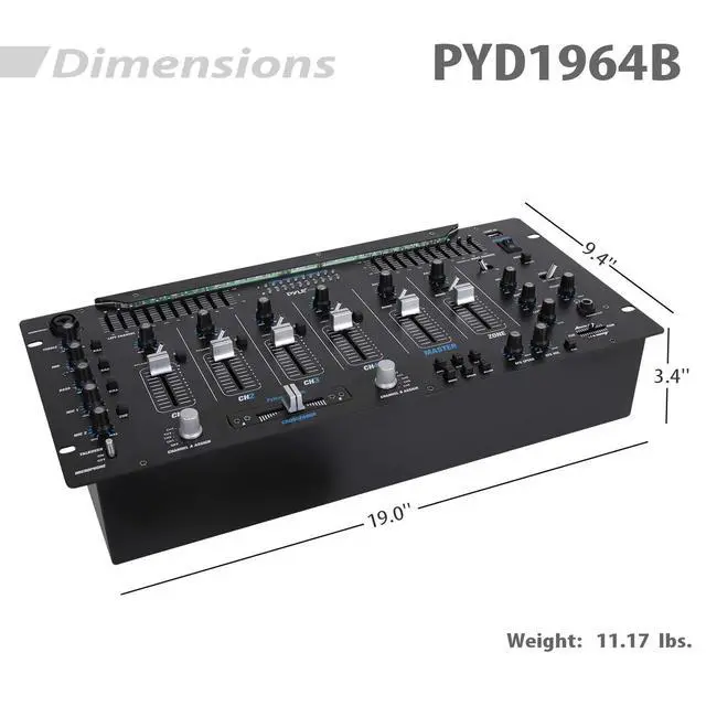Alt view image 3 of 7 - 6 Channel Mixer, Bluetooth DJ Controller, Stereo Mixer, Professional Sound System, LED Illumination, Mixer Digital Audio, Digital Mixing System, Speed Control, 5U Rack Mount System (PYD1964B)