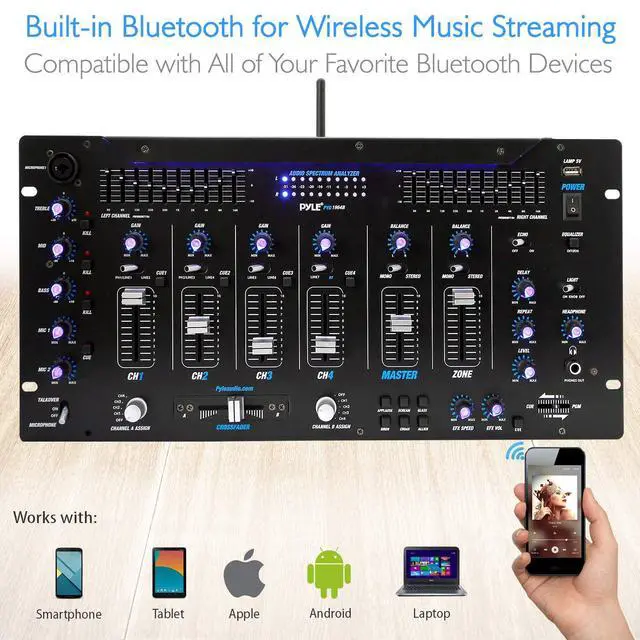 Alt view image 4 of 7 - 6 Channel Mixer, Bluetooth DJ Controller, Stereo Mixer, Professional Sound System, LED Illumination, Mixer Digital Audio, Digital Mixing System, Speed Control, 5U Rack Mount System (PYD1964B)