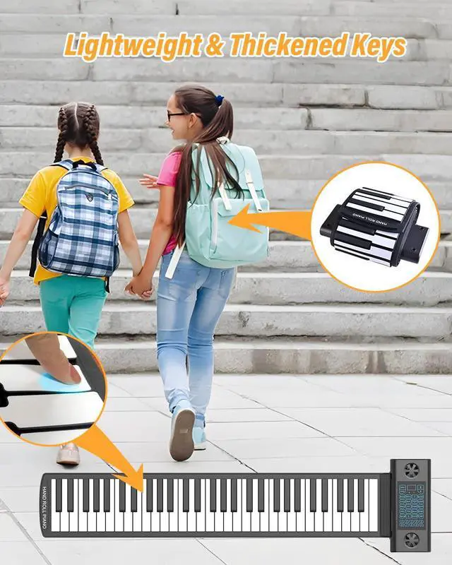 Alt view image 6 of 7 - 61 Keys Roll Up Piano, Upgraded Hand Roll Portable Piano for Beginner with Bluetooth/MIDI,Environmental Silicone Roll Out Piano Keyboard, Best Christmas Birthday Gift
