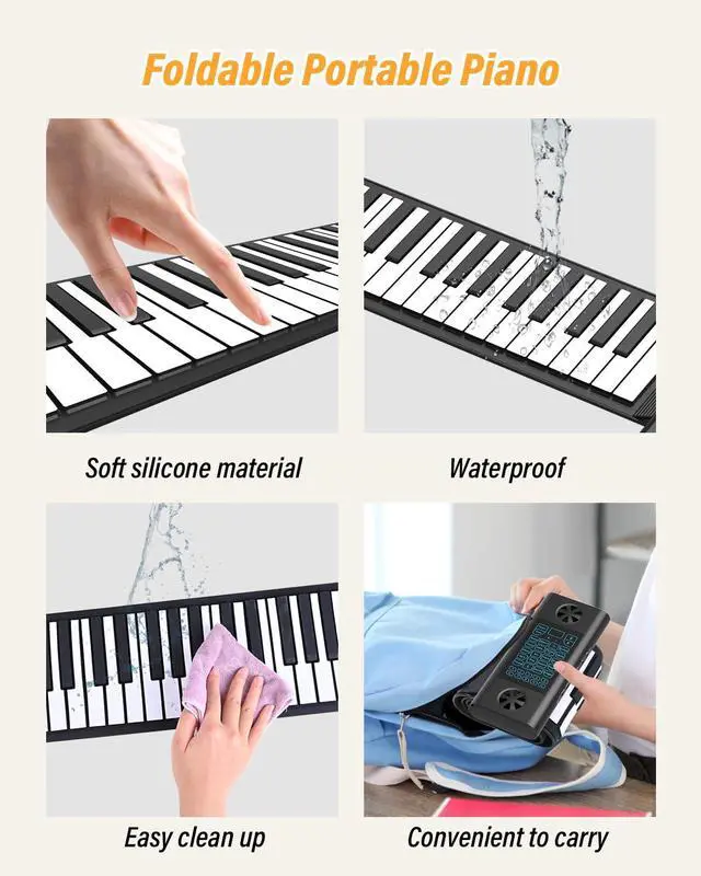 Alt view image 7 of 7 - 61 Keys Roll Up Piano, Upgraded Hand Roll Portable Piano for Beginner with Bluetooth/MIDI,Environmental Silicone Roll Out Piano Keyboard, Best Christmas Birthday Gift