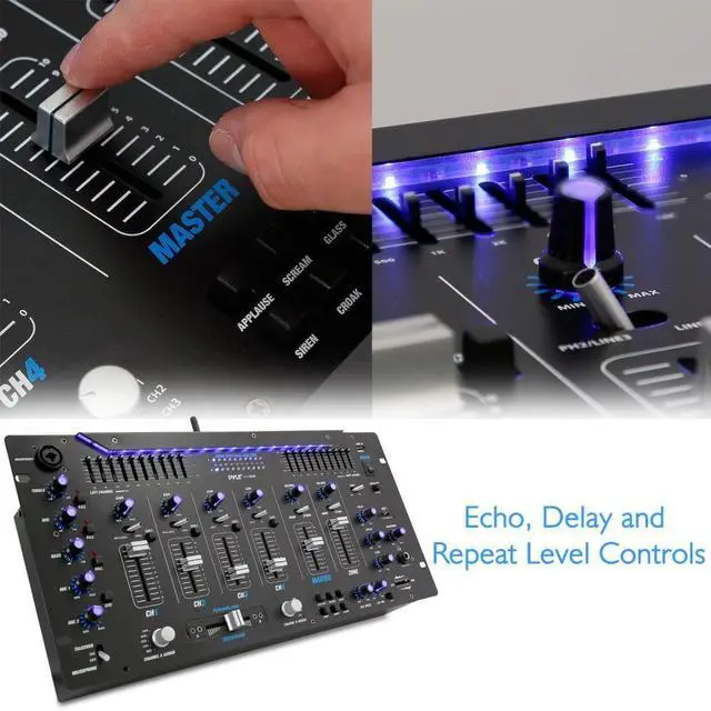 Alt view image 5 of 7 - 6 Channel Mixer DJ Controller with Bluetooth, Professional Sound Digital Mixing System with LED Illumination, Slider Controls, Speed Control, 10 Band Equalizer 5U Rack Mount System - PYD1964B.5