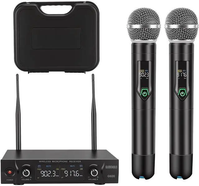 Main image of Wireless Microphone System with case, Metal UHF Dual Handheld 20 Channels Professional Cordless Mic System for Church, DJ, Karaoke,Wedding, Home KTV Set (Green)