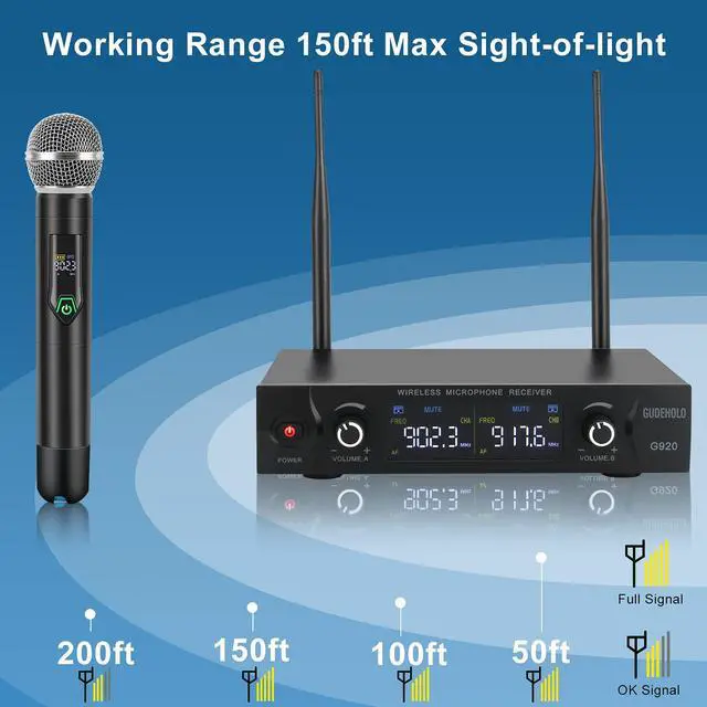 Alt view image 2 of 7 - Wireless Microphone System with case, Metal UHF Dual Handheld 20 Channels Professional Cordless Mic System for Church, DJ, Karaoke,Wedding, Home KTV Set (Green)