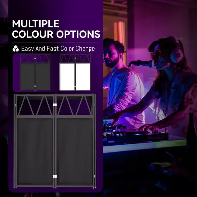 Alt view image 6 of 7 - DJ Table Stand Portable Booth, All-Metal Heavy-Duty Foldable DJ Stand, Iron Plate Surface DJ Facade Booth, with 8 Machine-Washable Scrims, Travel Bag