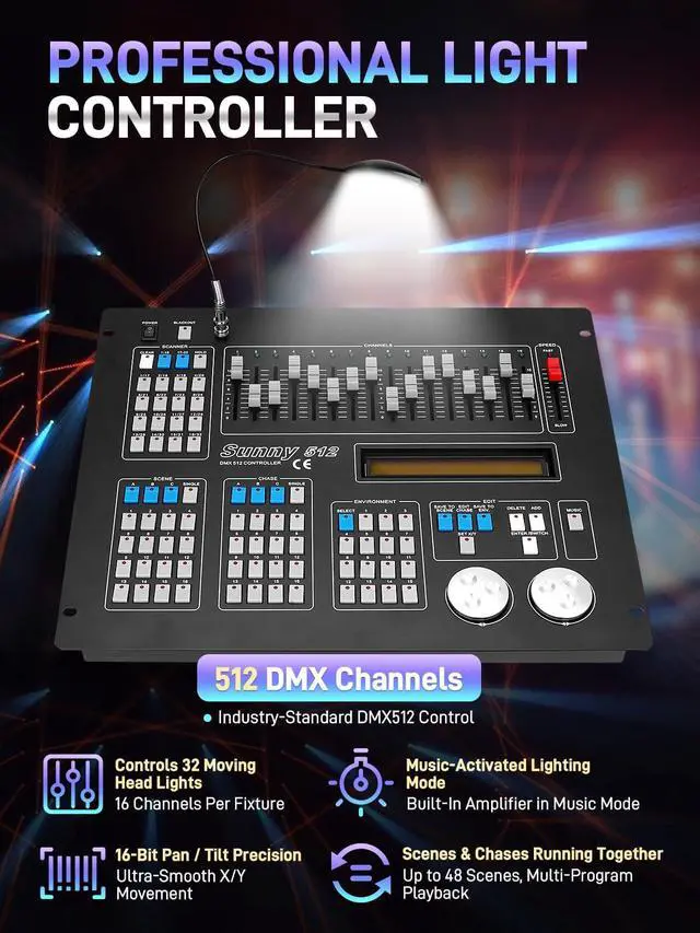 Alt view image 2 of 7 - DMX512 Controller, 512 Channel DMX DJ Light Controller with LCD Display | DMX DJ Stage Lighting Console Board Ideal for Show, Party, KTV, Bar